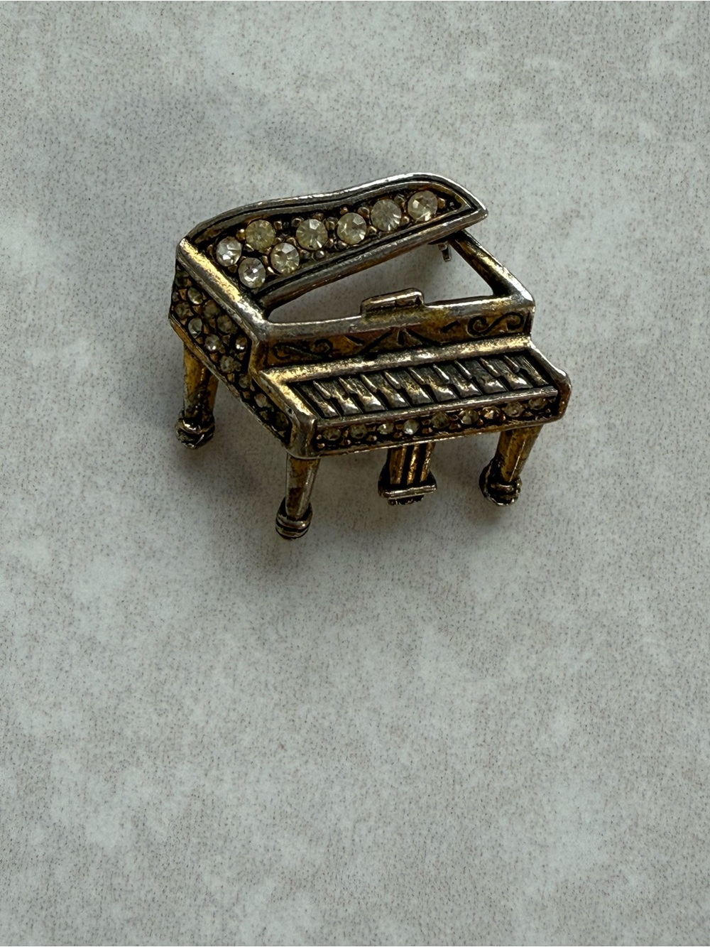 Vintage Gold-tone baby Grand Piano Accent Figurine with Crystal Accents